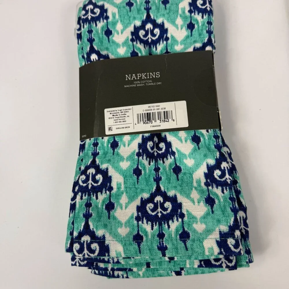 Threshold Teal Blue Teal Green Ikat Table Runner & Napkins Set